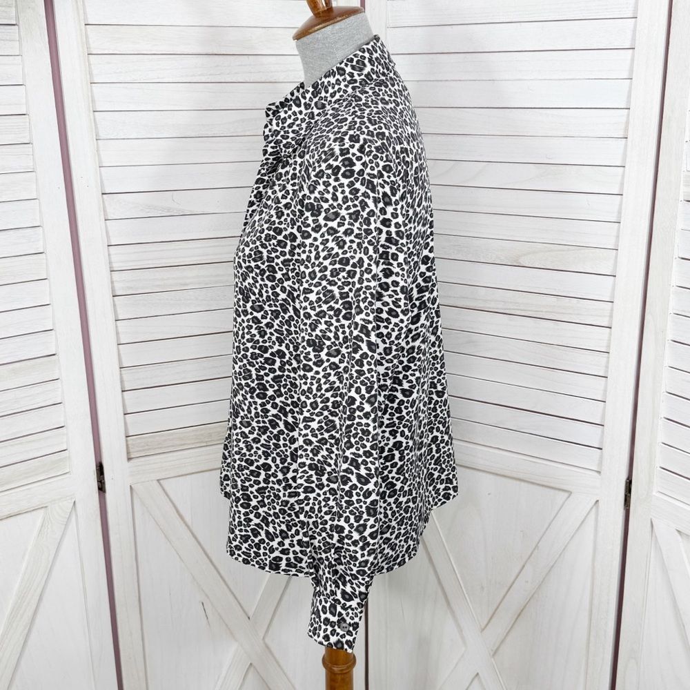 Notations Leopard Print Button Up Blouse White Bl… - image 2